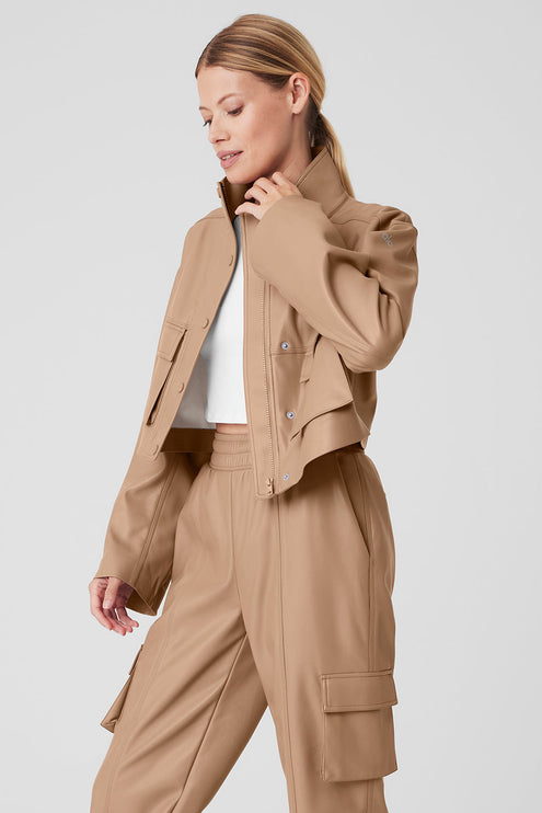 alo Women's Faux Leather Power Hour Jacket - Toasted Almond
