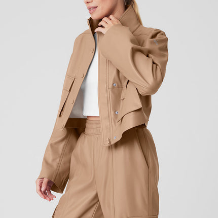 alo Women's Faux Leather Power Hour Jacket - Toasted Almond