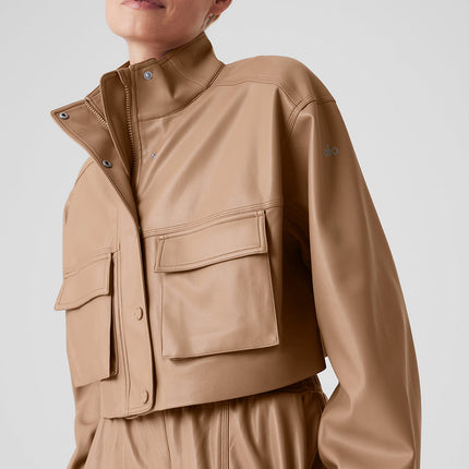 alo Women's Faux Leather Power Hour Jacket - Toasted Almond