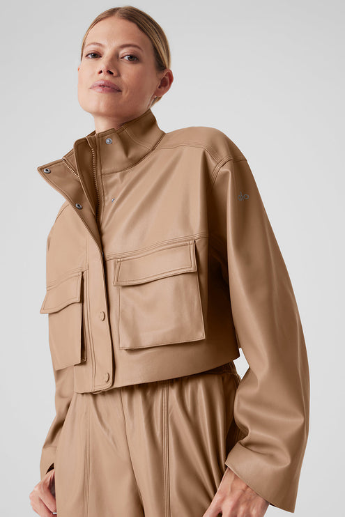 alo Women's Faux Leather Power Hour Jacket - Toasted Almond