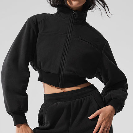 alo Women's Polar Fleece Cropped Wintry Mix Jacket - Black
