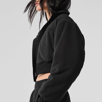 alo Women's Polar Fleece Cropped Wintry Mix Jacket - Black