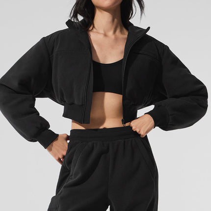 alo Women's Polar Fleece Cropped Wintry Mix Jacket - Black