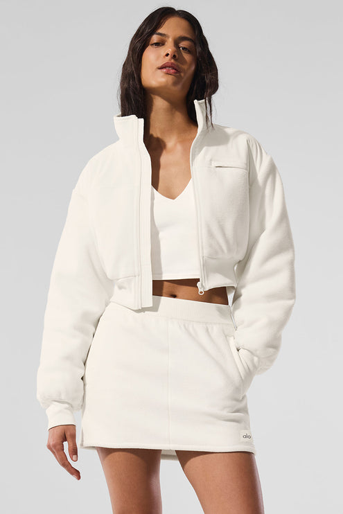 alo Women's Polar Fleece Cropped Wintry Mix Jacket - Ivory