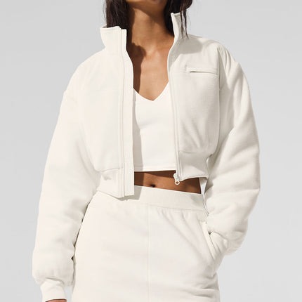 alo Women's Polar Fleece Cropped Wintry Mix Jacket - Ivory