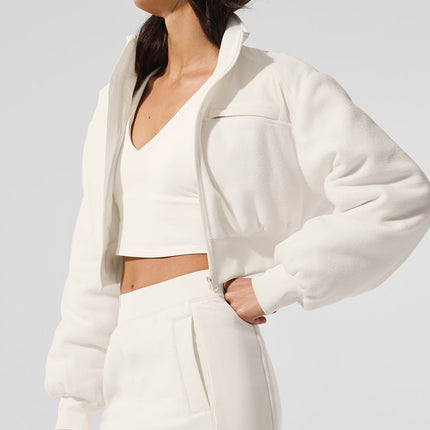 alo Women's Polar Fleece Cropped Wintry Mix Jacket - Ivory