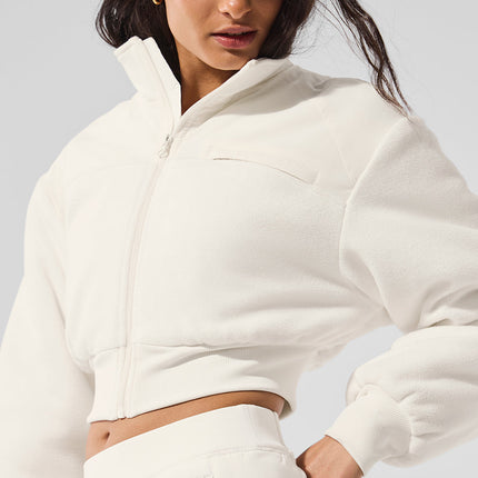 alo Women's Polar Fleece Cropped Wintry Mix Jacket - Ivory