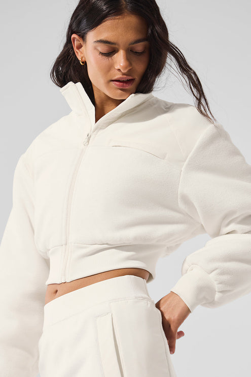 alo Women's Polar Fleece Cropped Wintry Mix Jacket - Ivory