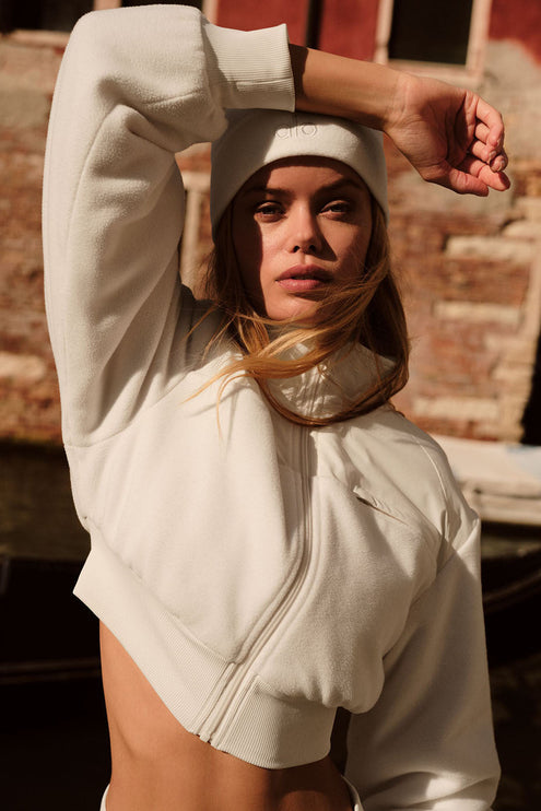 alo Women's Polar Fleece Cropped Wintry Mix Jacket - Ivory