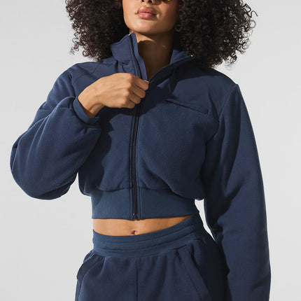 alo Women's Polar Fleece Cropped Wintry Mix Jacket - Navy
