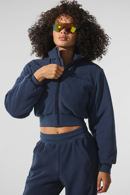 alo Women's Polar Fleece Cropped Wintry Mix Jacket - Navy