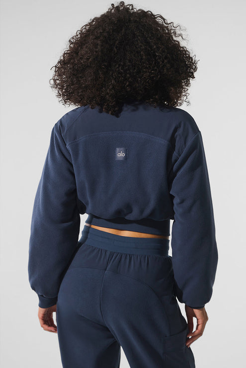 alo Women's Polar Fleece Cropped Wintry Mix Jacket - Navy