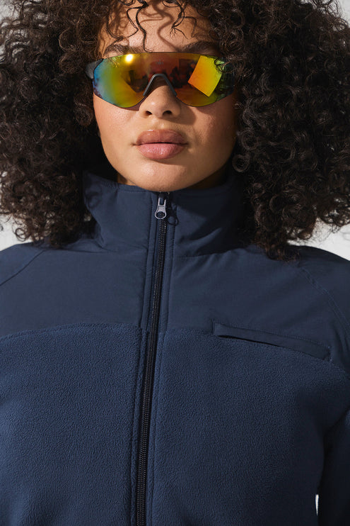 alo Women's Polar Fleece Cropped Wintry Mix Jacket - Navy