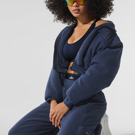 alo Women's Polar Fleece Cropped Wintry Mix Jacket - Navy