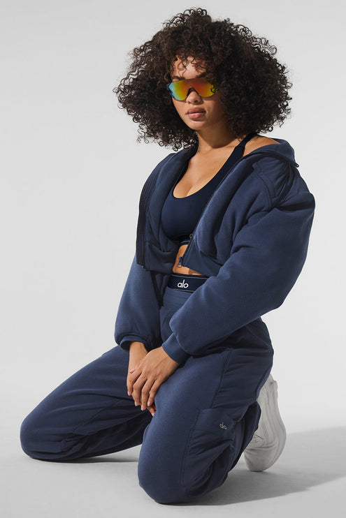 alo Women's Polar Fleece Cropped Wintry Mix Jacket - Navy