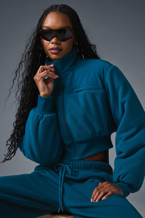 alo Women's Polar Fleece Cropped Wintry Mix Jacket - Eclipse Blue