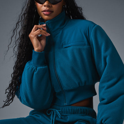 alo Women's Polar Fleece Cropped Wintry Mix Jacket - Eclipse Blue