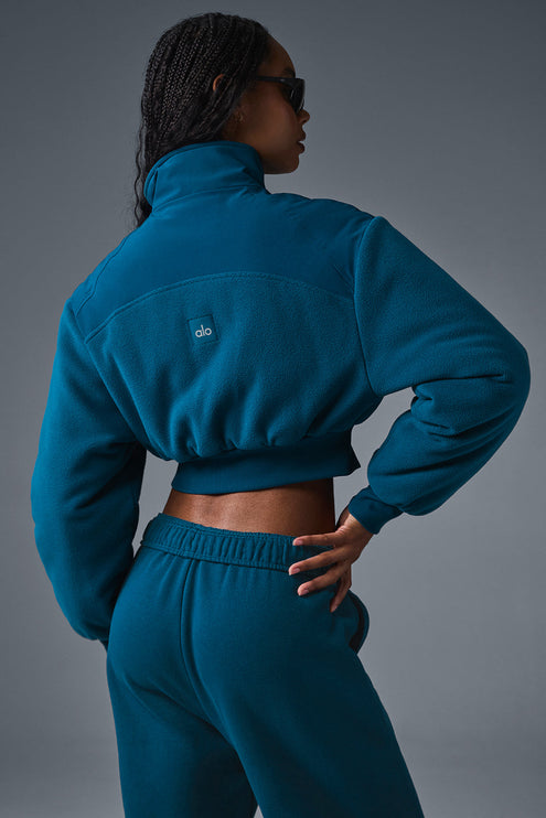 alo Women's Polar Fleece Cropped Wintry Mix Jacket - Eclipse Blue