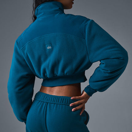 alo Women's Polar Fleece Cropped Wintry Mix Jacket - Eclipse Blue