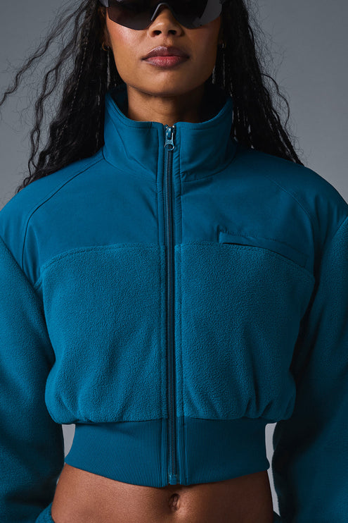 alo Women's Polar Fleece Cropped Wintry Mix Jacket - Eclipse Blue
