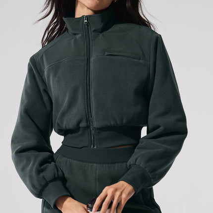 alo Women's Polar Fleece Cropped Wintry Mix Jacket - Charcoal Green