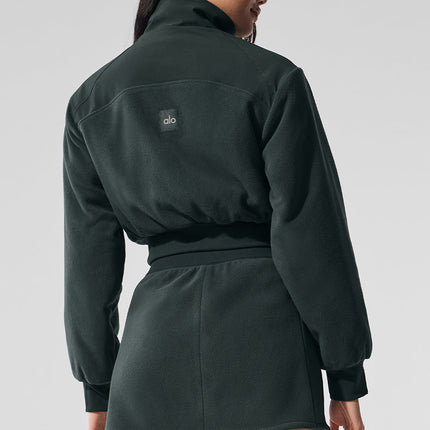 alo Women's Polar Fleece Cropped Wintry Mix Jacket - Charcoal Green