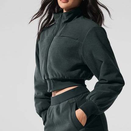 alo Women's Polar Fleece Cropped Wintry Mix Jacket - Charcoal Green