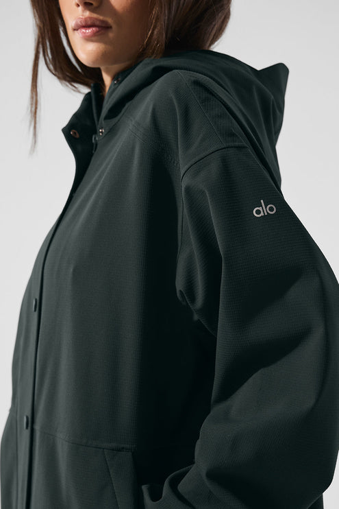 alo Women's Rain Or Shine Long Coat - Charcoal Green