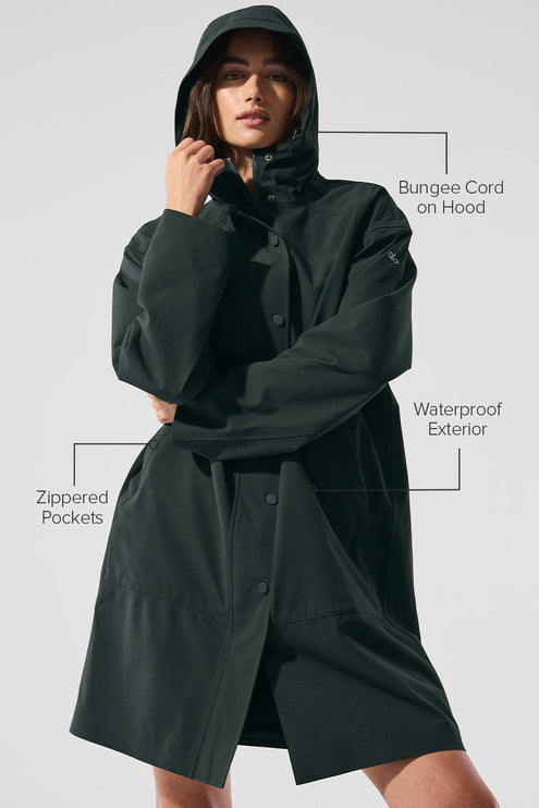 alo Women's Rain Or Shine Long Coat - Charcoal Green