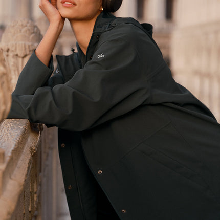 alo Women's Rain Or Shine Long Coat - Charcoal Green
