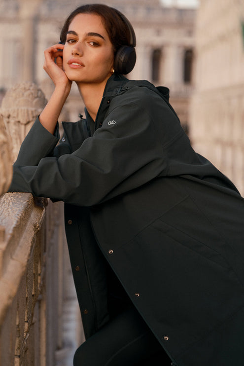 alo Women's Rain Or Shine Long Coat - Charcoal Green