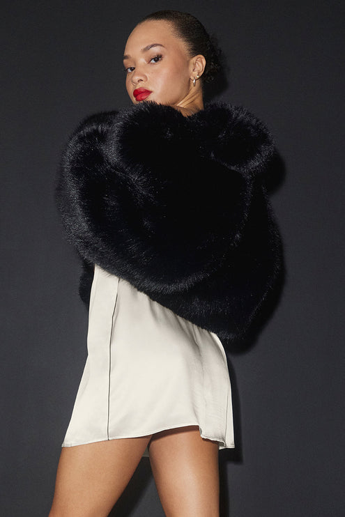 alo Women's Opulent Faux Fur Cropped Jacket - Black