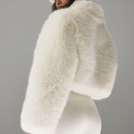 alo Women's Opulent Faux Fur Cropped Jacket - Ivory