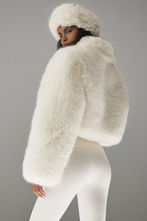 alo Women's Opulent Faux Fur Cropped Jacket - Ivory
