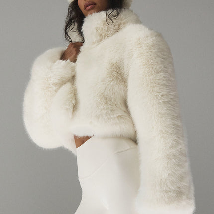 alo Women's Opulent Faux Fur Cropped Jacket - Ivory
