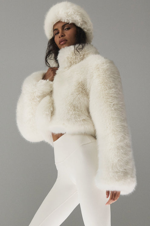 alo Women's Opulent Faux Fur Cropped Jacket - Ivory