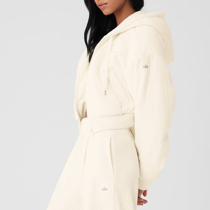 alo Women's Cropped Cozy Day Full Zip Jacket - Ivory