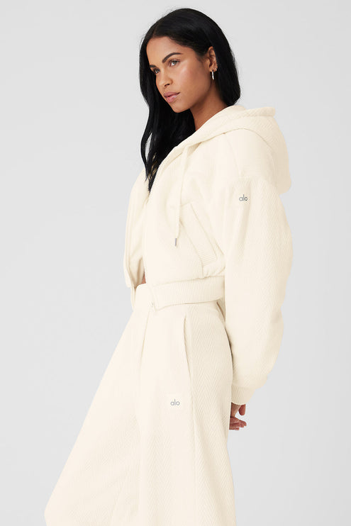 alo Women's Cropped Cozy Day Full Zip Jacket - Ivory