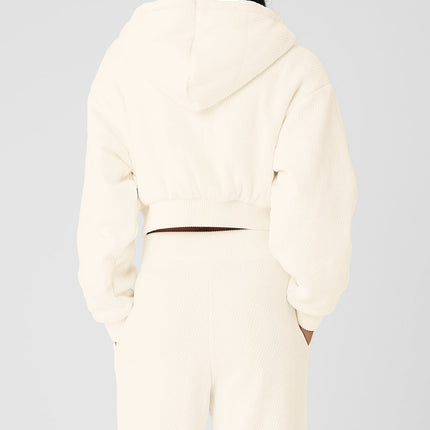 alo Women's Cropped Cozy Day Full Zip Jacket - Ivory