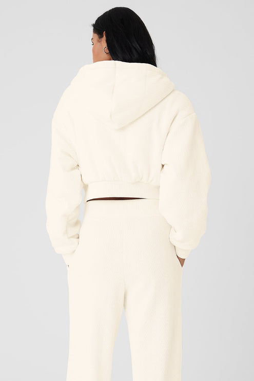 alo Women's Cropped Cozy Day Full Zip Jacket - Ivory