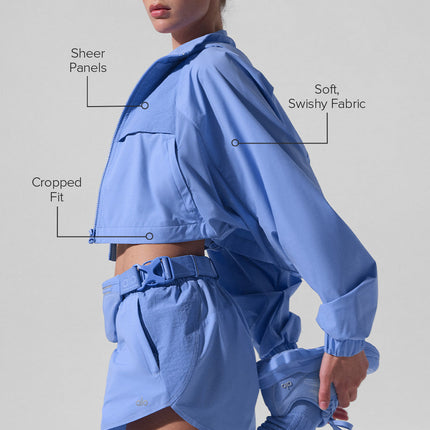 alo Women's Cropped Playmaker Jacket - Crystal Clear Blue