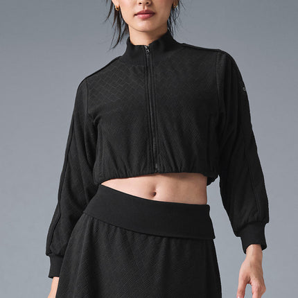 alo Women's Cropped Doubles Only Full Zip Jacket - Black