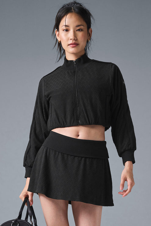 alo Women's Cropped Doubles Only Full Zip Jacket - Black