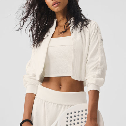 alo Women's Cropped Doubles Only Full Zip Jacket - Ivory