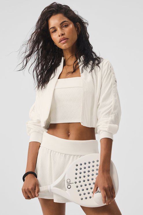 alo Women's Cropped Doubles Only Full Zip Jacket - Ivory
