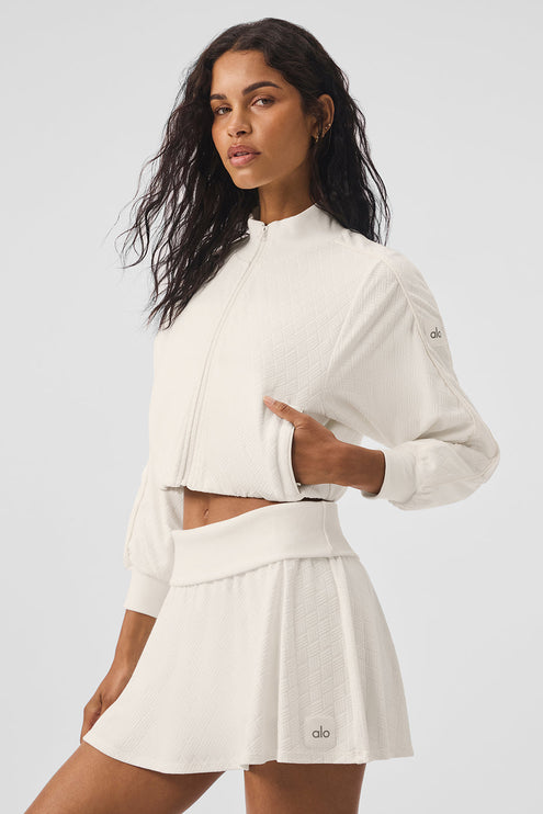 alo Women's Cropped Doubles Only Full Zip Jacket - Ivory