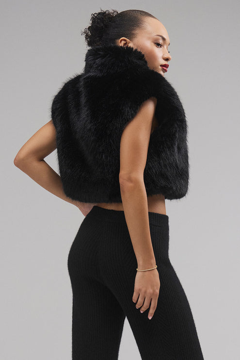 alo Women's Opulent Faux Fur Cropped Vest - Black