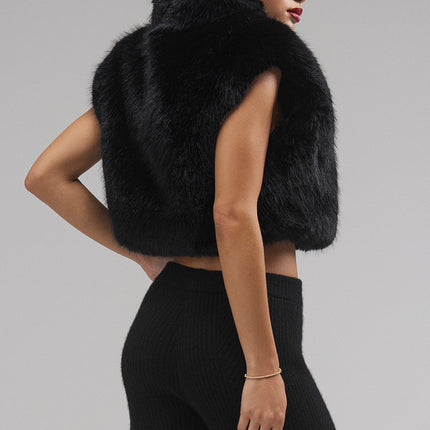 alo Women's Opulent Faux Fur Cropped Vest - Black