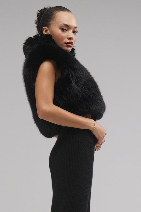 alo Women's Opulent Faux Fur Cropped Vest - Black