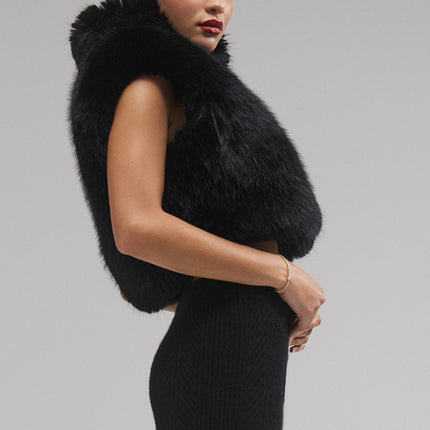 alo Women's Opulent Faux Fur Cropped Vest - Black